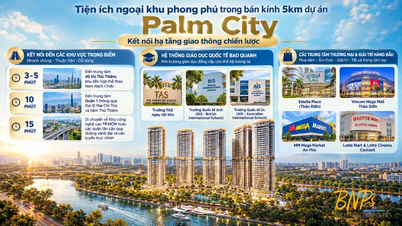 Tiện ích ngoại khu phong phú trong bán kính 5km dự án Palm City - Bách Như Properties - BNPs